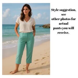 Coastal Resort Linen Capri Pants Seafoam Green Size 8 Summer Beach Casual
